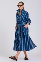 Load image into Gallery viewer, Luna Long Line Oversized Shirt Dress in Navy with Green Stripe by Shirty
