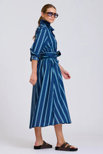Load image into Gallery viewer, Luna Long Line Oversized Shirt Dress in Navy with Green Stripe by Shirty
