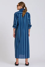 Load image into Gallery viewer, Luna Long Line Oversized Shirt Dress in Navy with Green Stripe by Shirty
