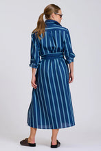 Load image into Gallery viewer, Luna Long Line Oversized Shirt Dress in Navy with Green Stripe by Shirty
