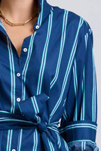 Load image into Gallery viewer, Luna Long Line Oversized Shirt Dress in Navy with Green Stripe by Shirty
