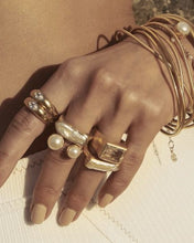 Load image into Gallery viewer, Gold Pearl Bar Ring by Fairley
