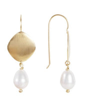 Load image into Gallery viewer, Gold Pearl Disc Drop Earrings by Fairley
