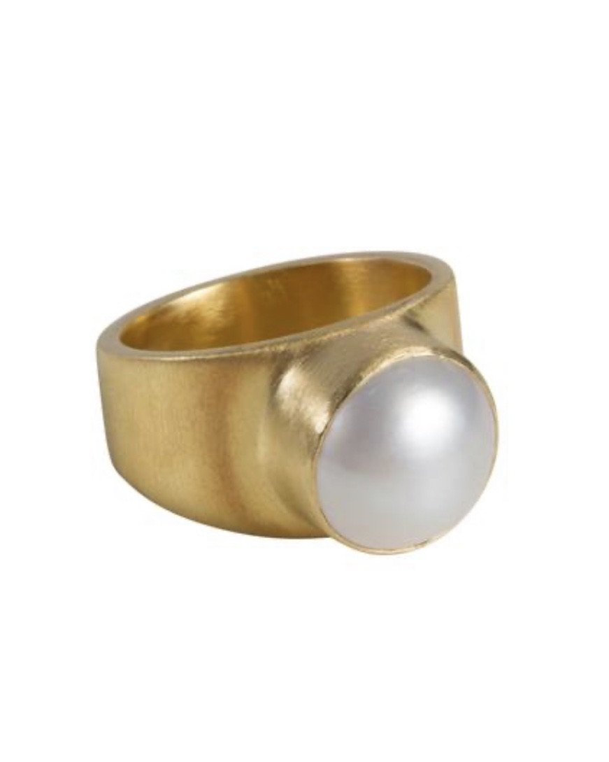 Gold Pearl Dome Ring by Fairley