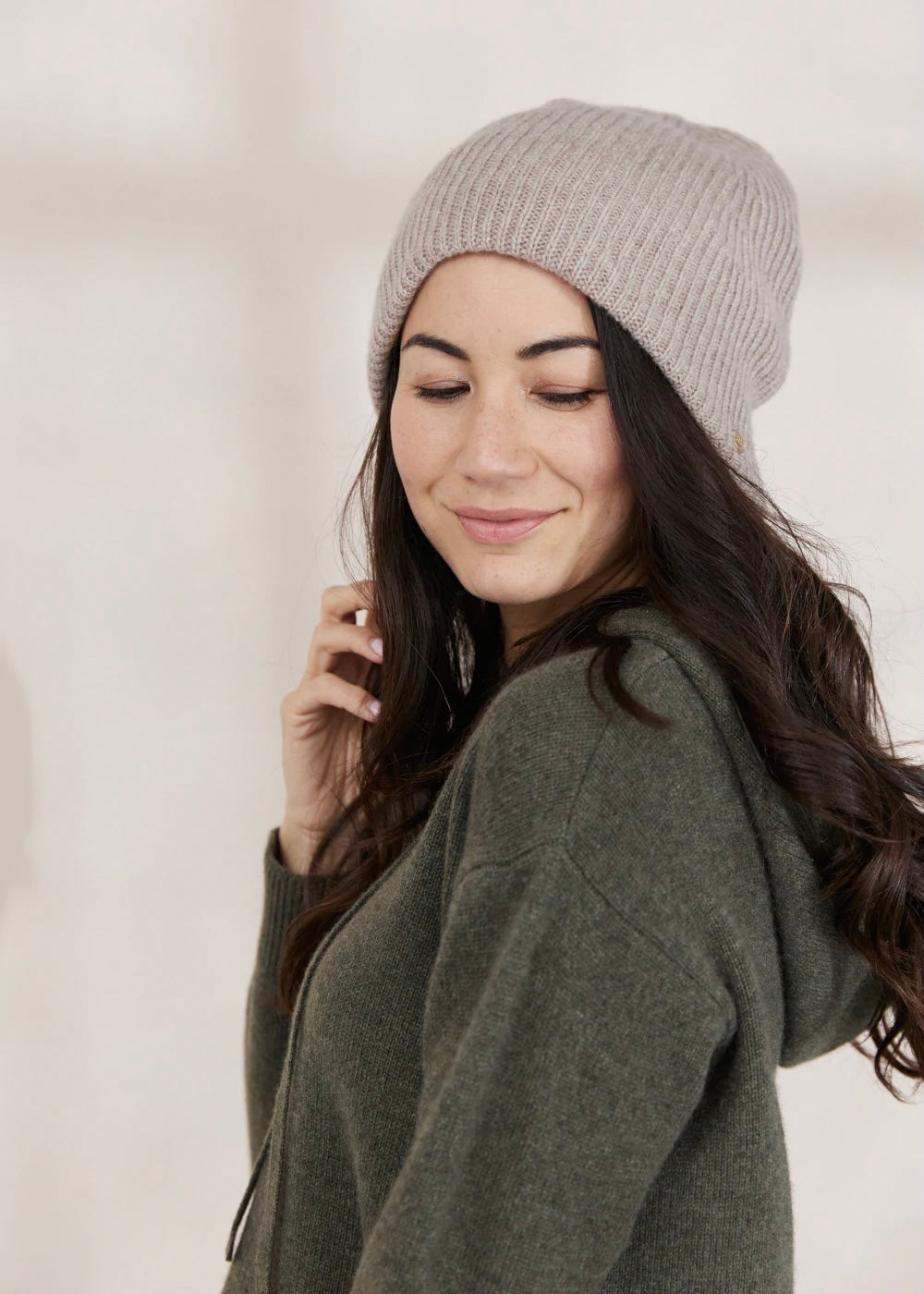 Pure Cashmere Ribbed Beanie by Mia Fratino