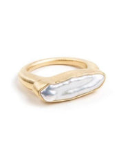 Load image into Gallery viewer, Gold Pearl Bar Ring by Fairley
