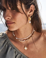 Load image into Gallery viewer, Gold Pearl Disc Drop Earrings by Fairley
